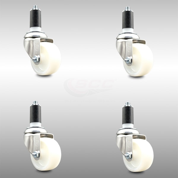 3 Inch 316SS Nylon Wheel Swivel 1-1/4 Inch Expanding Stem Caster Set SCC